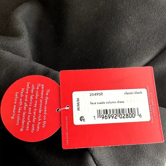 Spanx Faux Suede Column Dress Shift V-neck Short Sleeve Classic Black M NWT - Picture 3 of 7